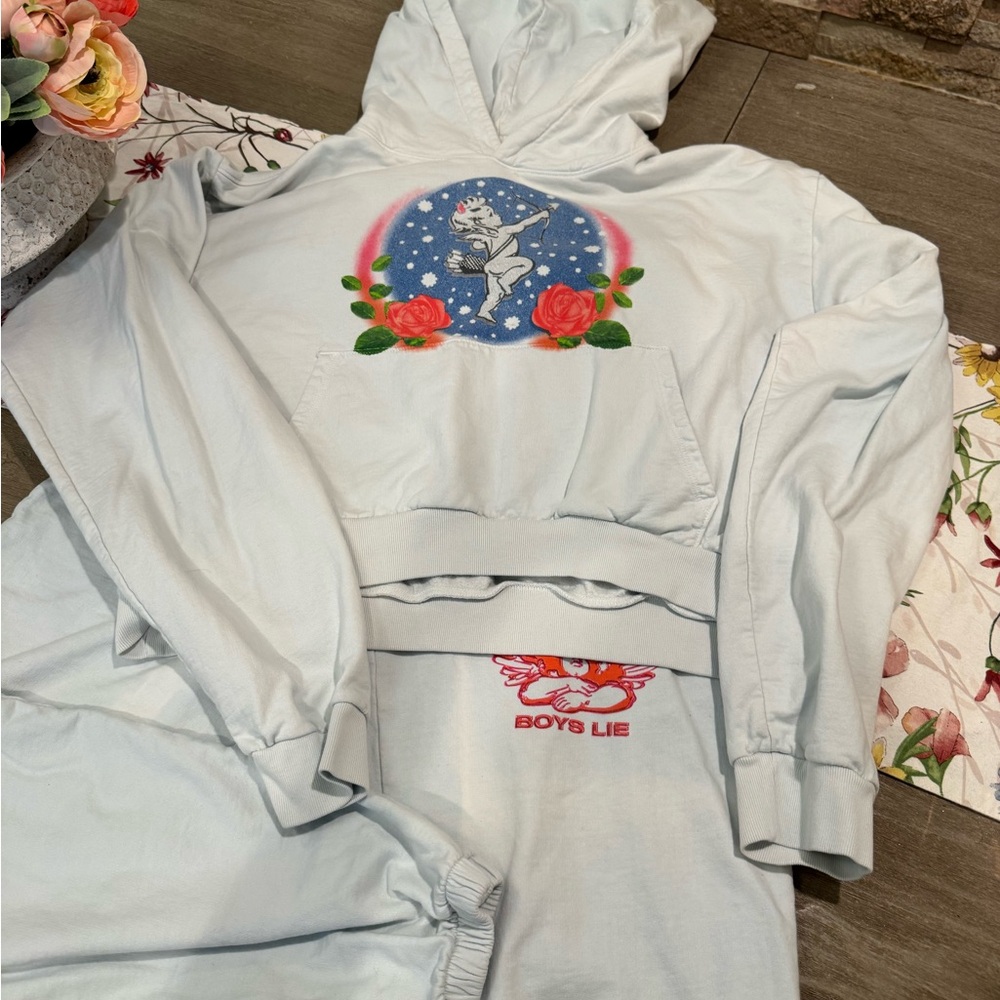 Boys Lie Sky Blue Hoodie and Joggers with Graphic Design